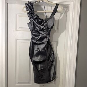 dressbarn Metallic Silver One-Shoulder Dress